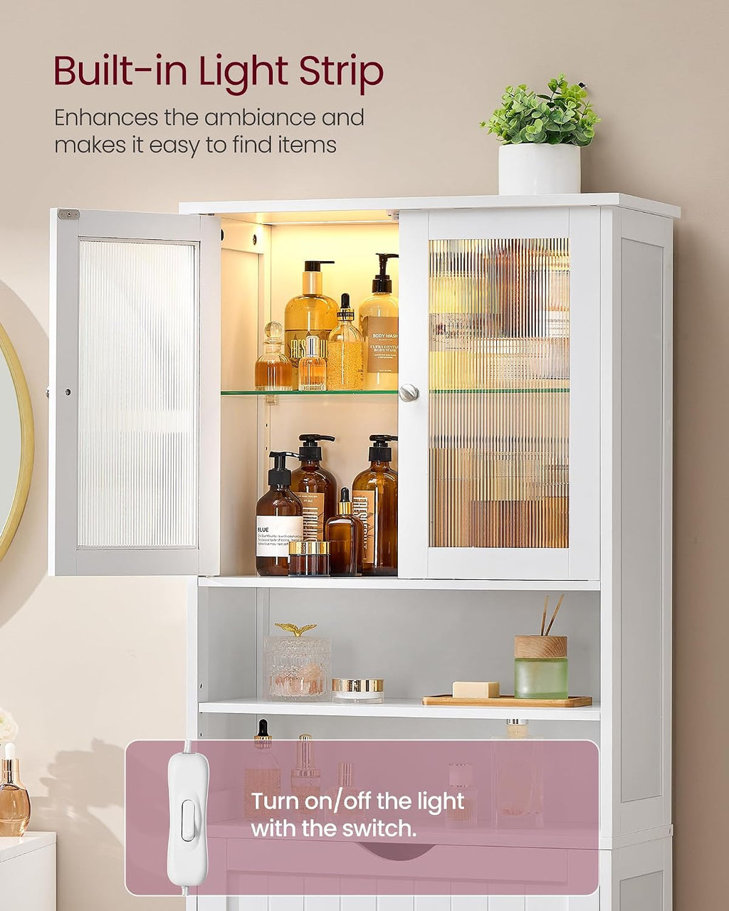 Cloud White LED Freestanding Storage Cabinet
