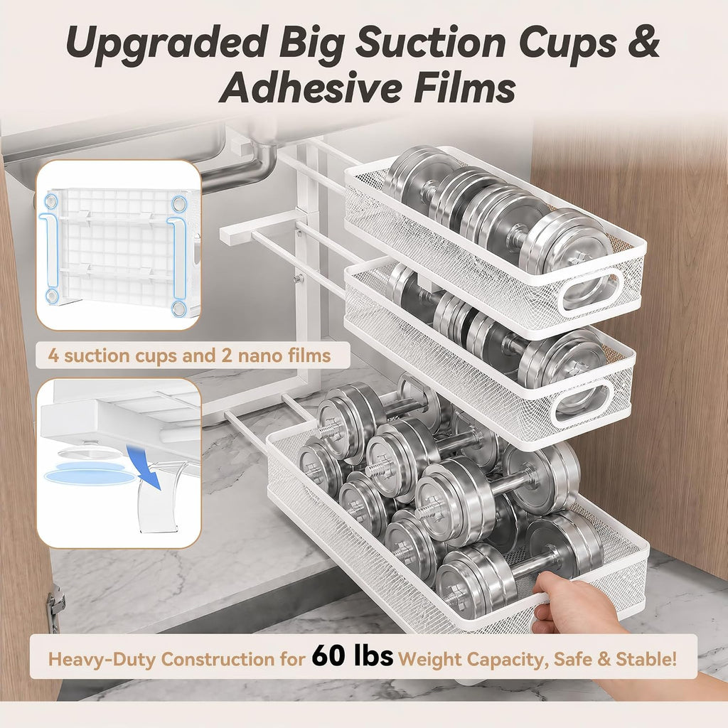 3-Tier White Adjustable Under Sink Organizer