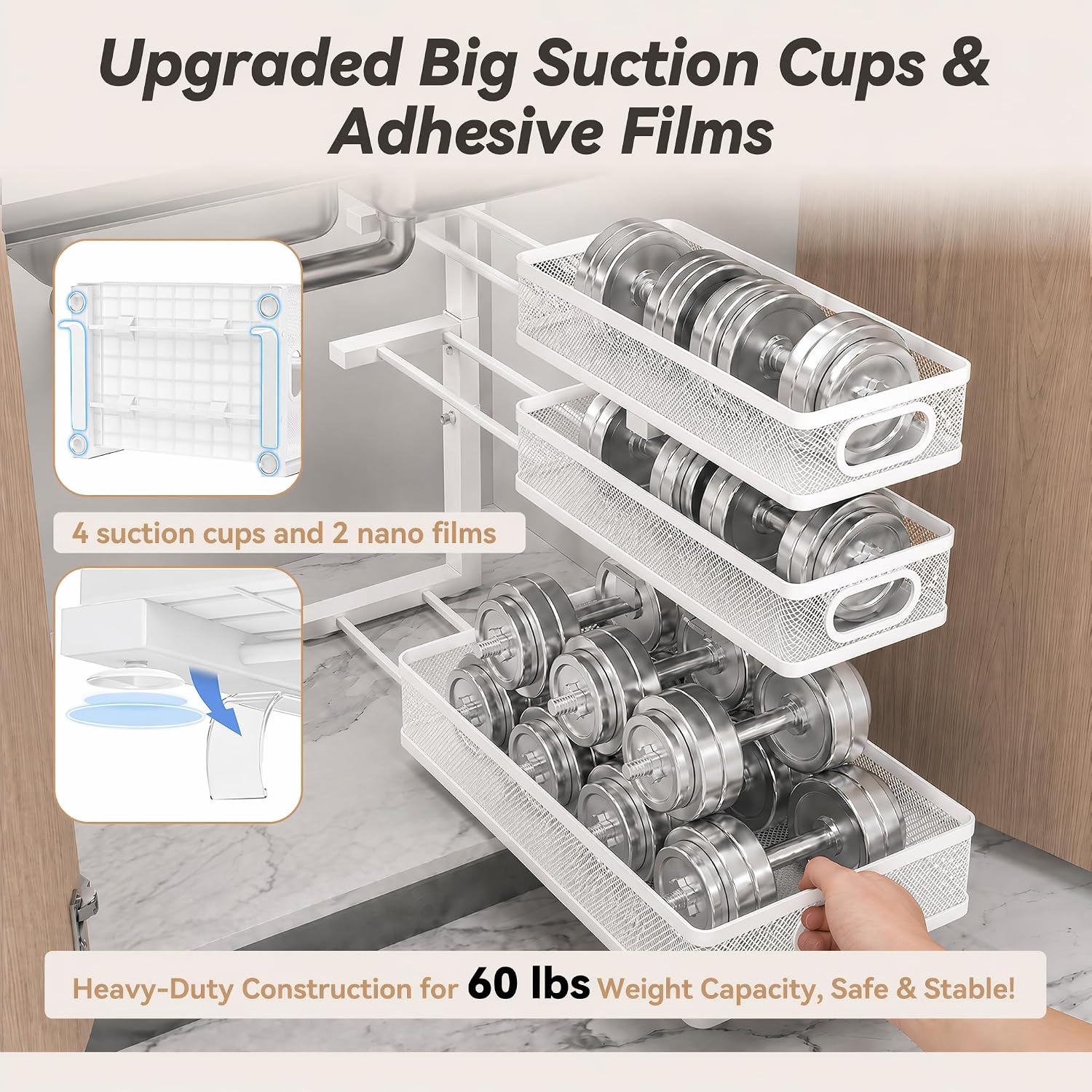 3-Tier White Adjustable Under Sink Organizer