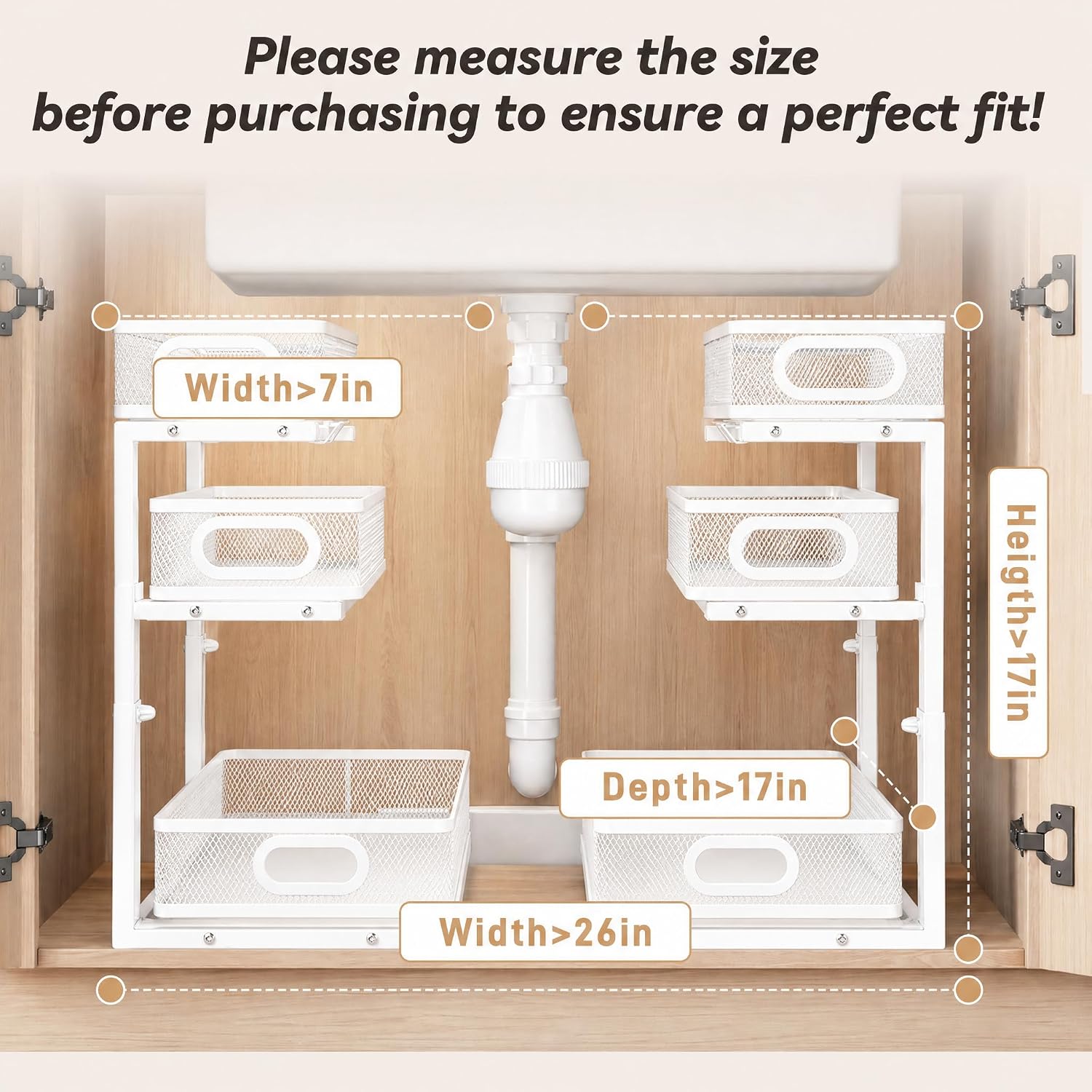 3-Tier White Adjustable Under Sink Organizer