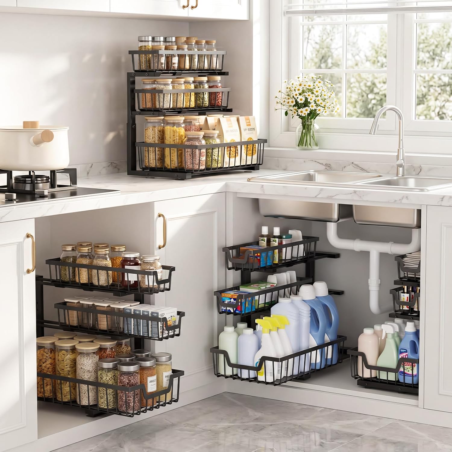 3-Tier Black Adjustable Under Sink Organizer