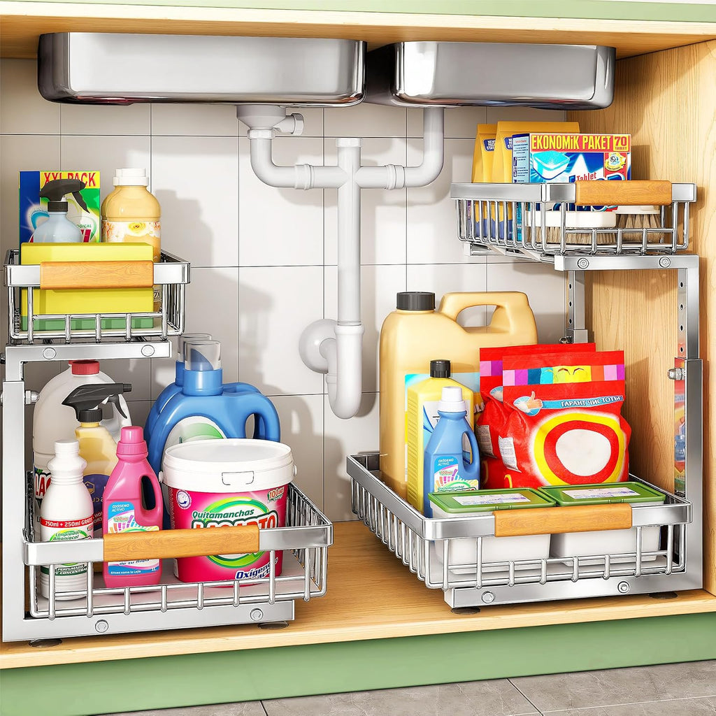 Silver 2-Tier Sliding Under Sink Organizer
