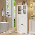 White Freestanding Glass Door Tall Linen Cabinet