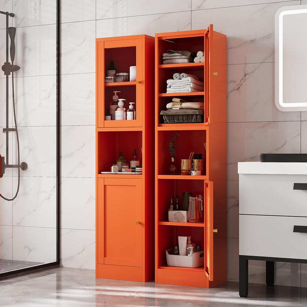 Orange Slim Glass Door Metal Storage Cabinet