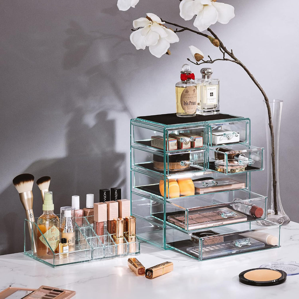 7-Drawer Teal Acrylic Makeup Organizer