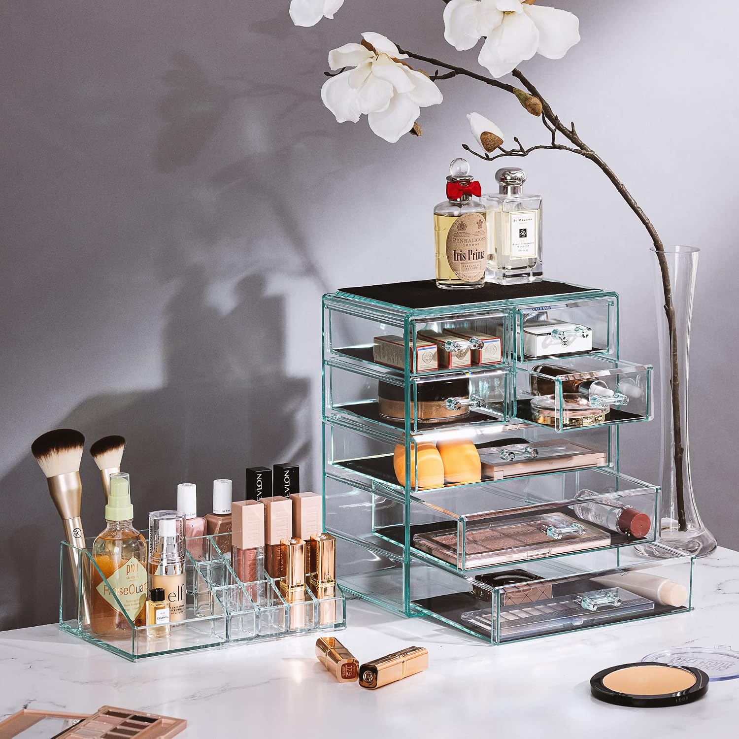 7-Drawer Teal Acrylic Makeup Organizer