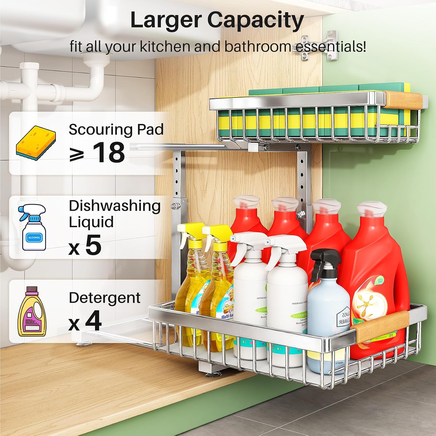 Silver 2-Tier Sliding Under Sink Organizer