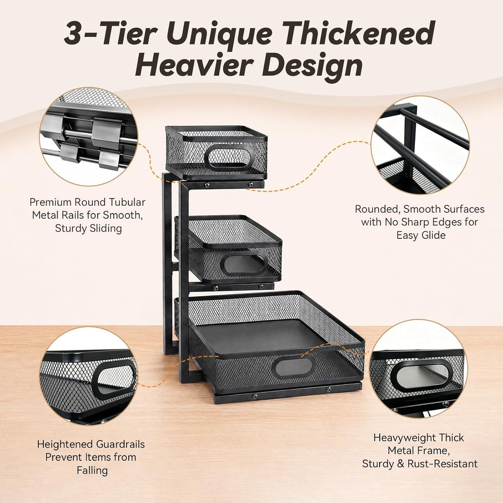 3-Tier Black Metal Under Sink Organizer
