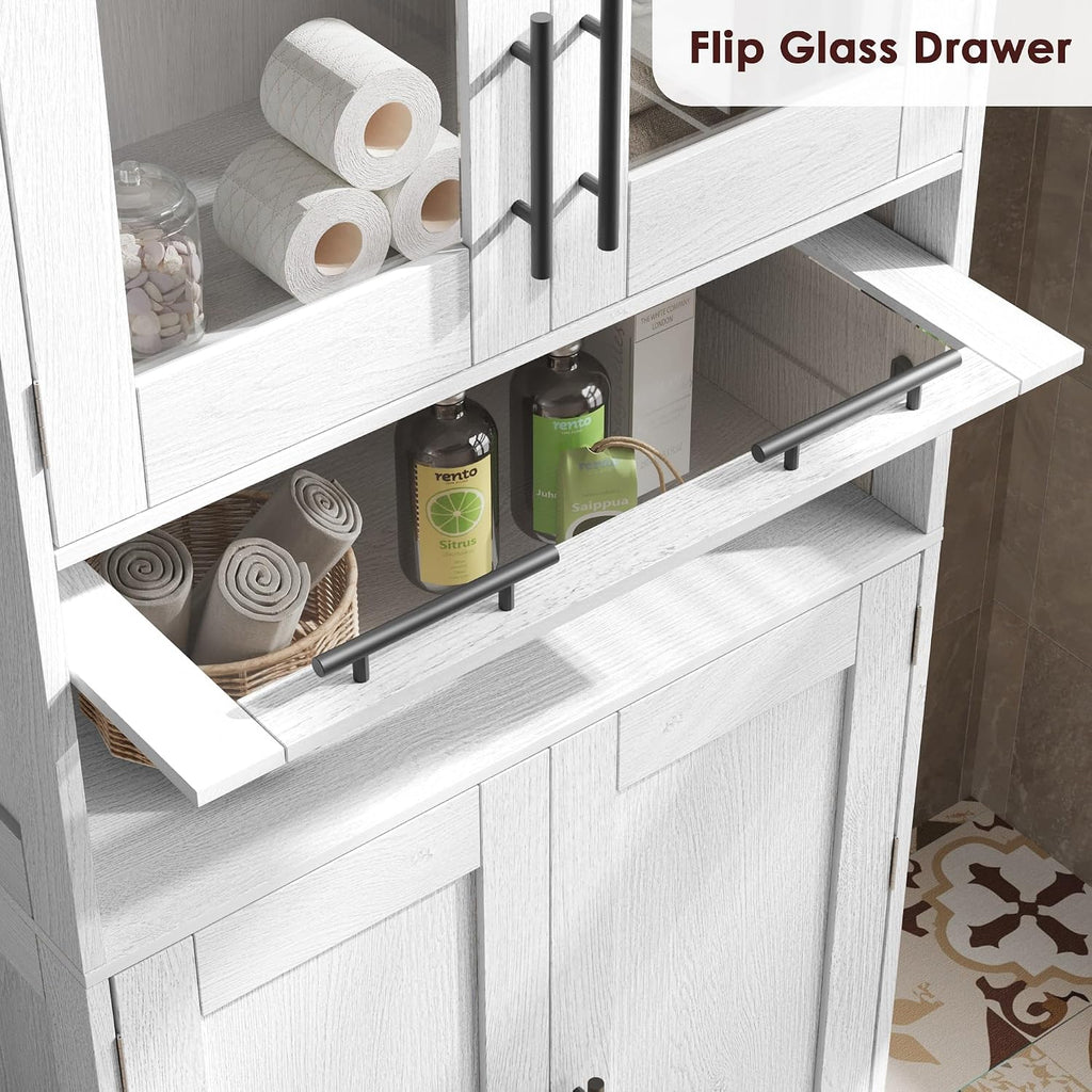 White Freestanding Tall Glass Door Storage Cabinet