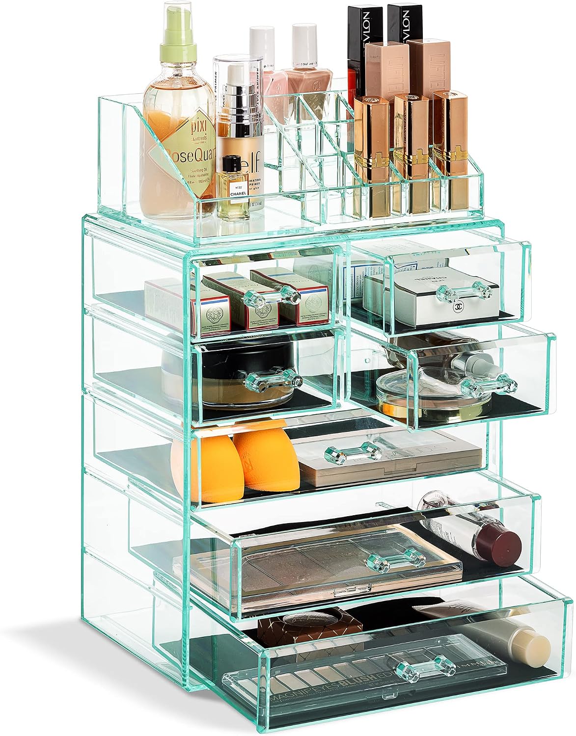 7-Drawer Teal Acrylic Makeup Organizer