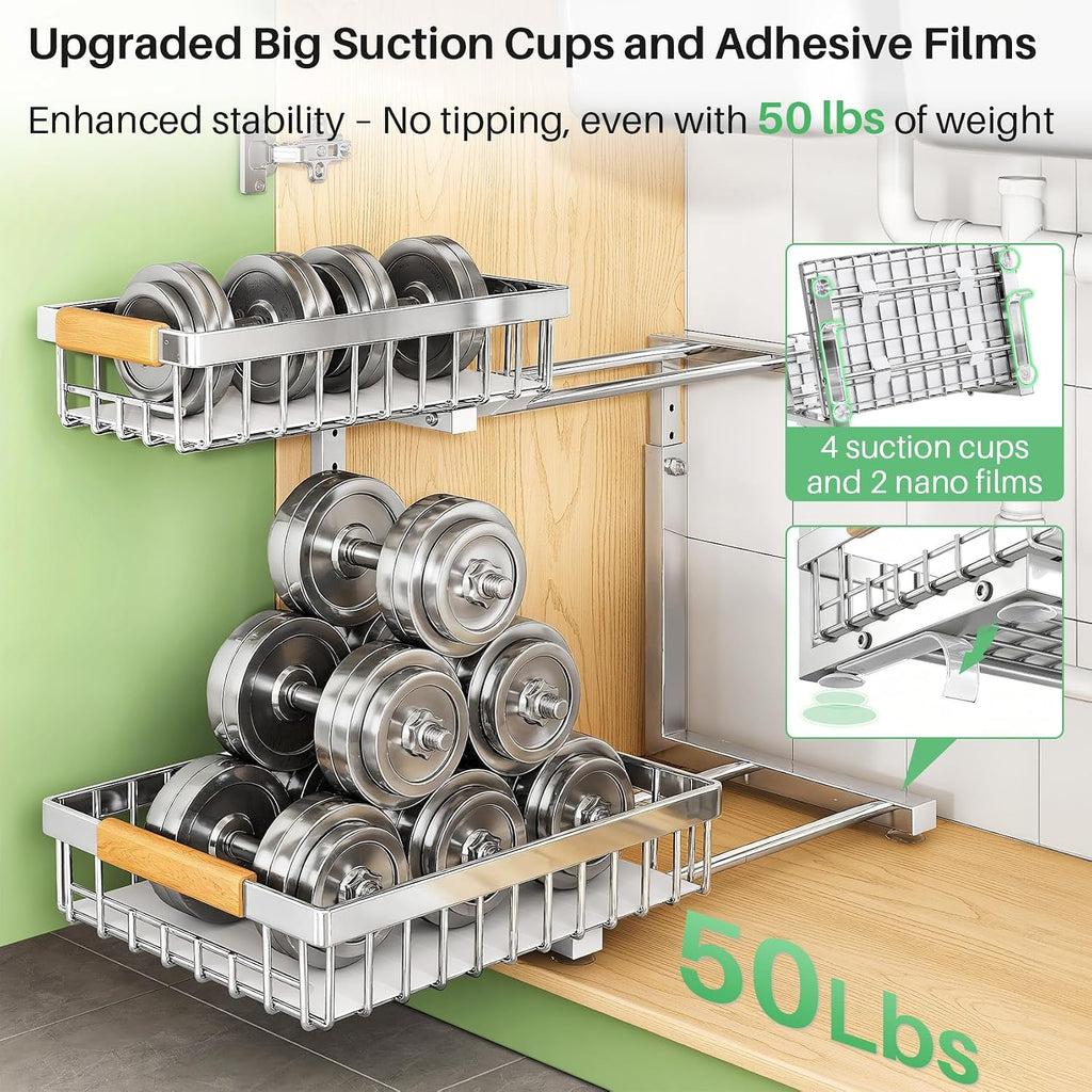 Silver 2-Tier Sliding Under Sink Organizer