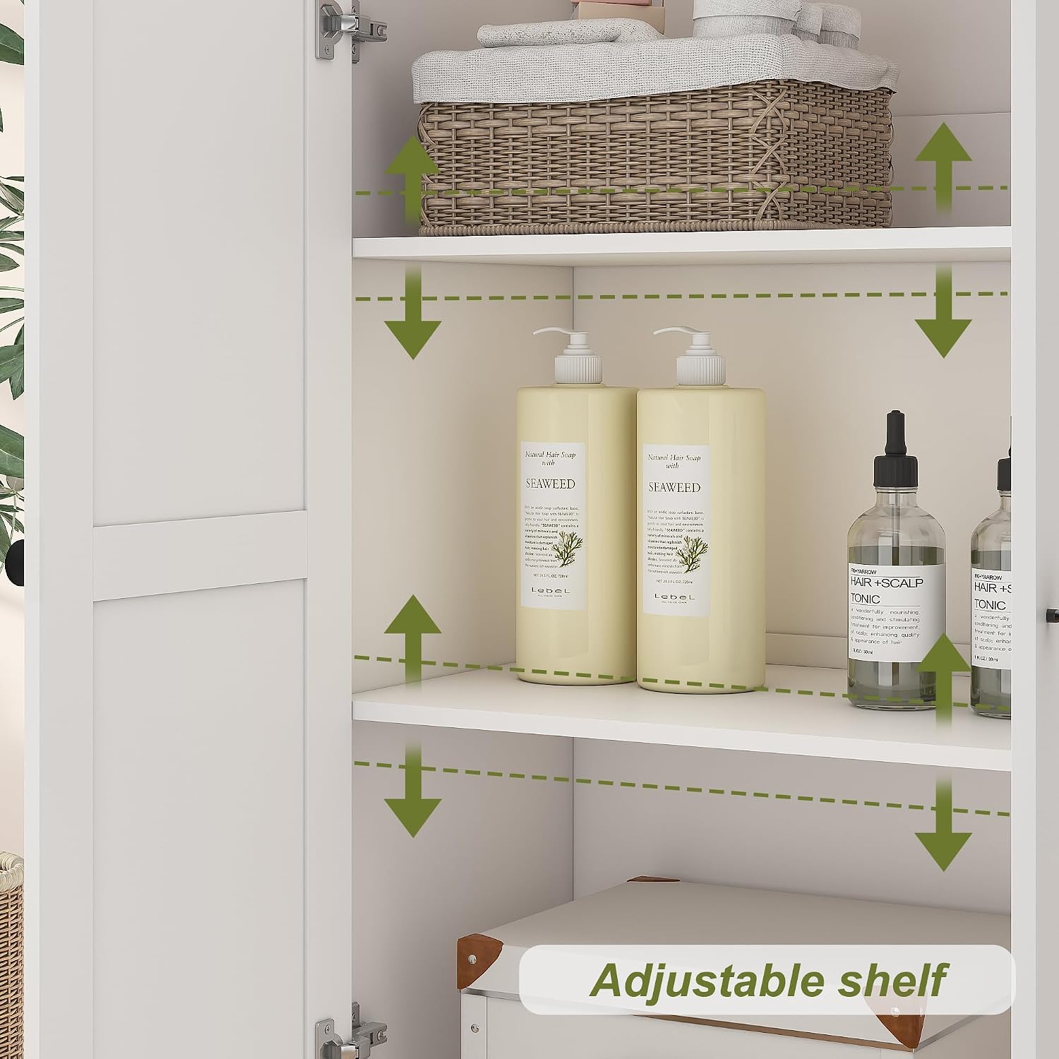 White Freestanding Glass Door Tall Linen Cabinet