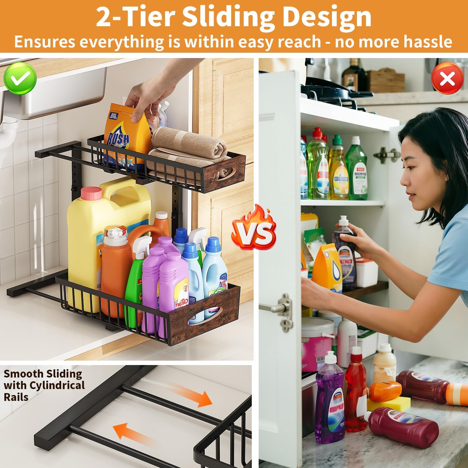 Wooden Handle 2-Tier Under Sink Organizer