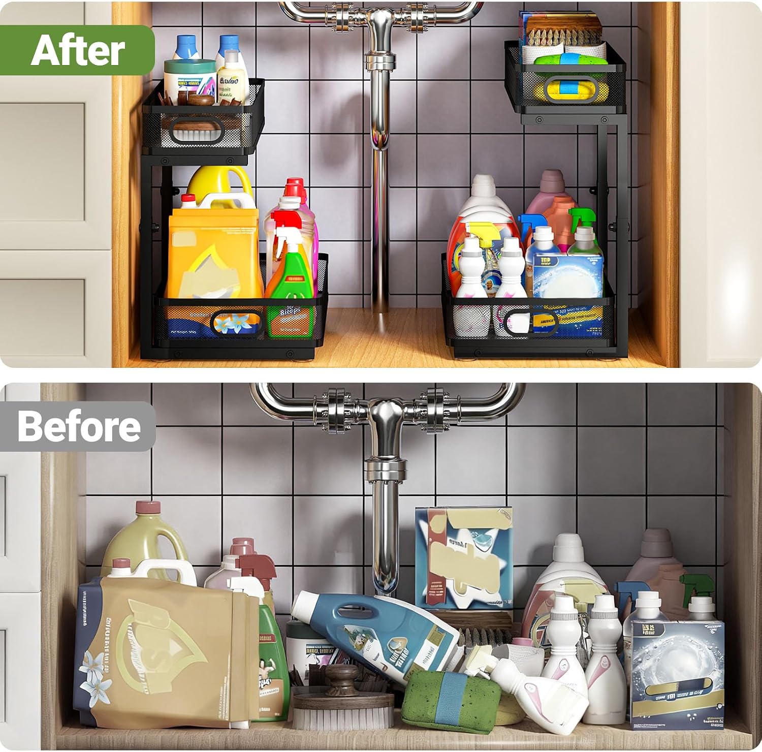 2-Tier Adjustable Metal Under Sink Organizer