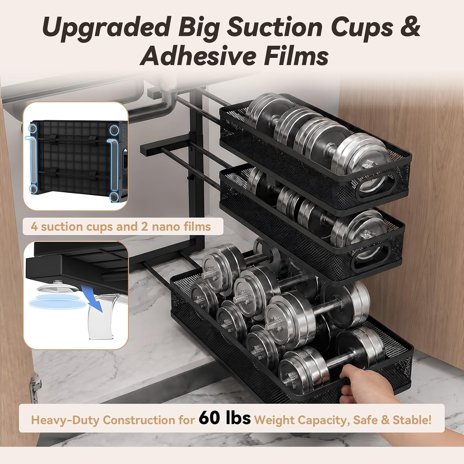 3-Tier Black Metal Under Sink Organizer