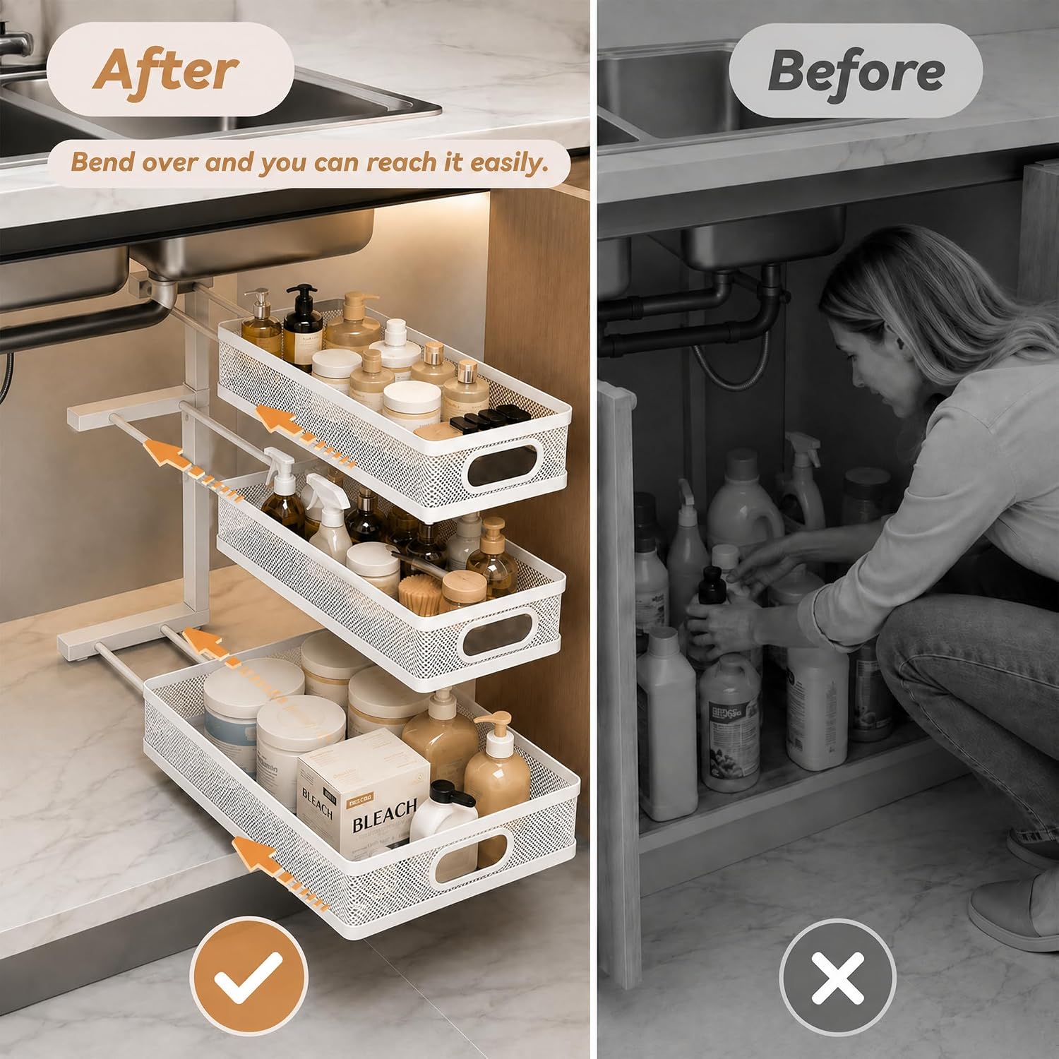 3-Tier White Adjustable Under Sink Organizer