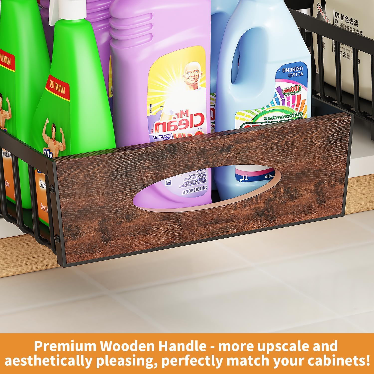 Wooden Handle 2-Tier Under Sink Organizer