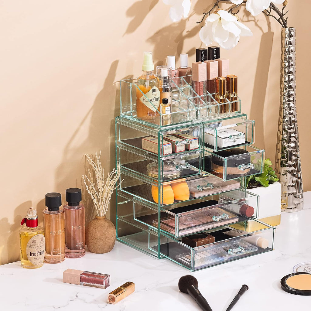 7-Drawer Teal Acrylic Makeup Organizer