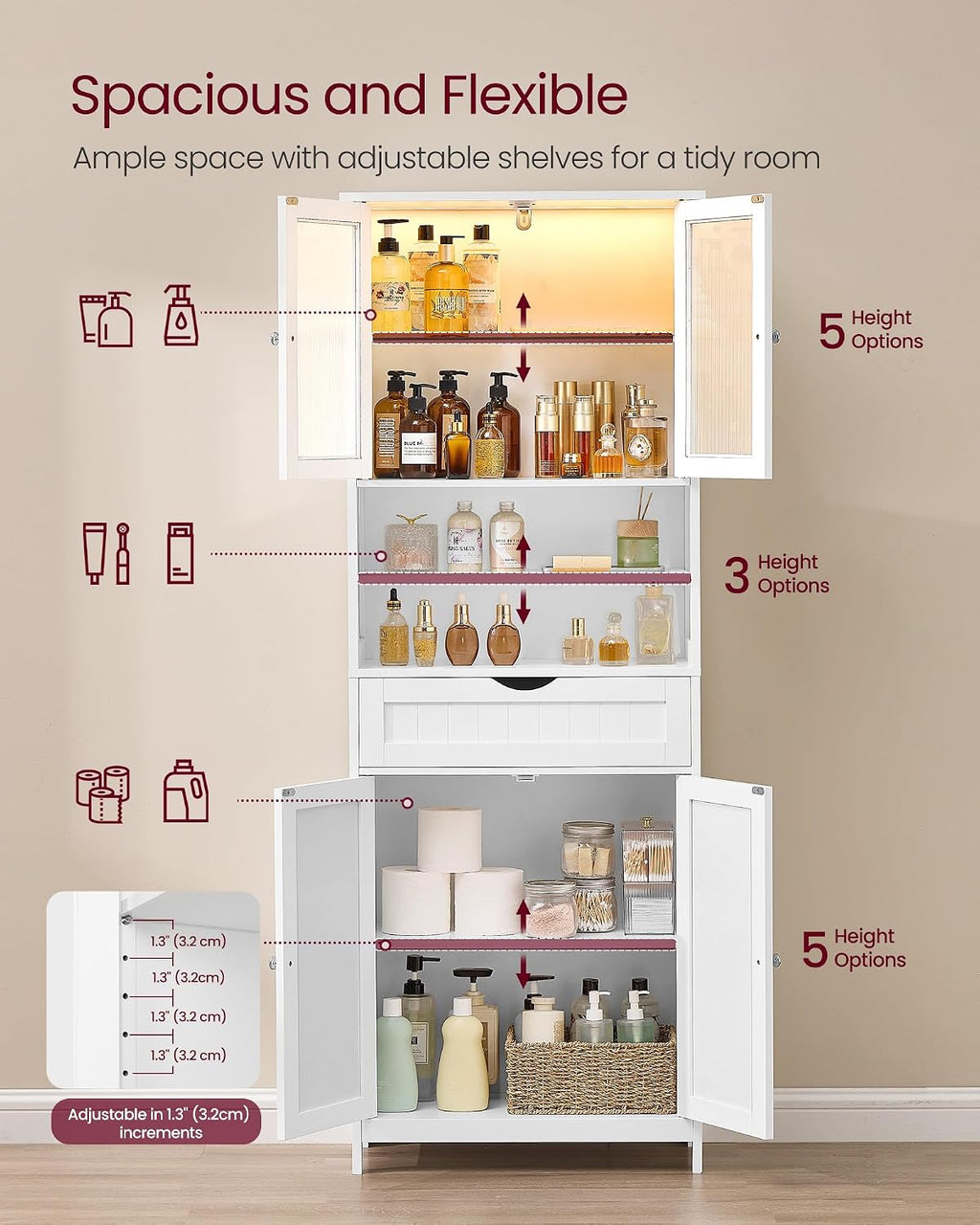 Cloud White LED Freestanding Storage Cabinet