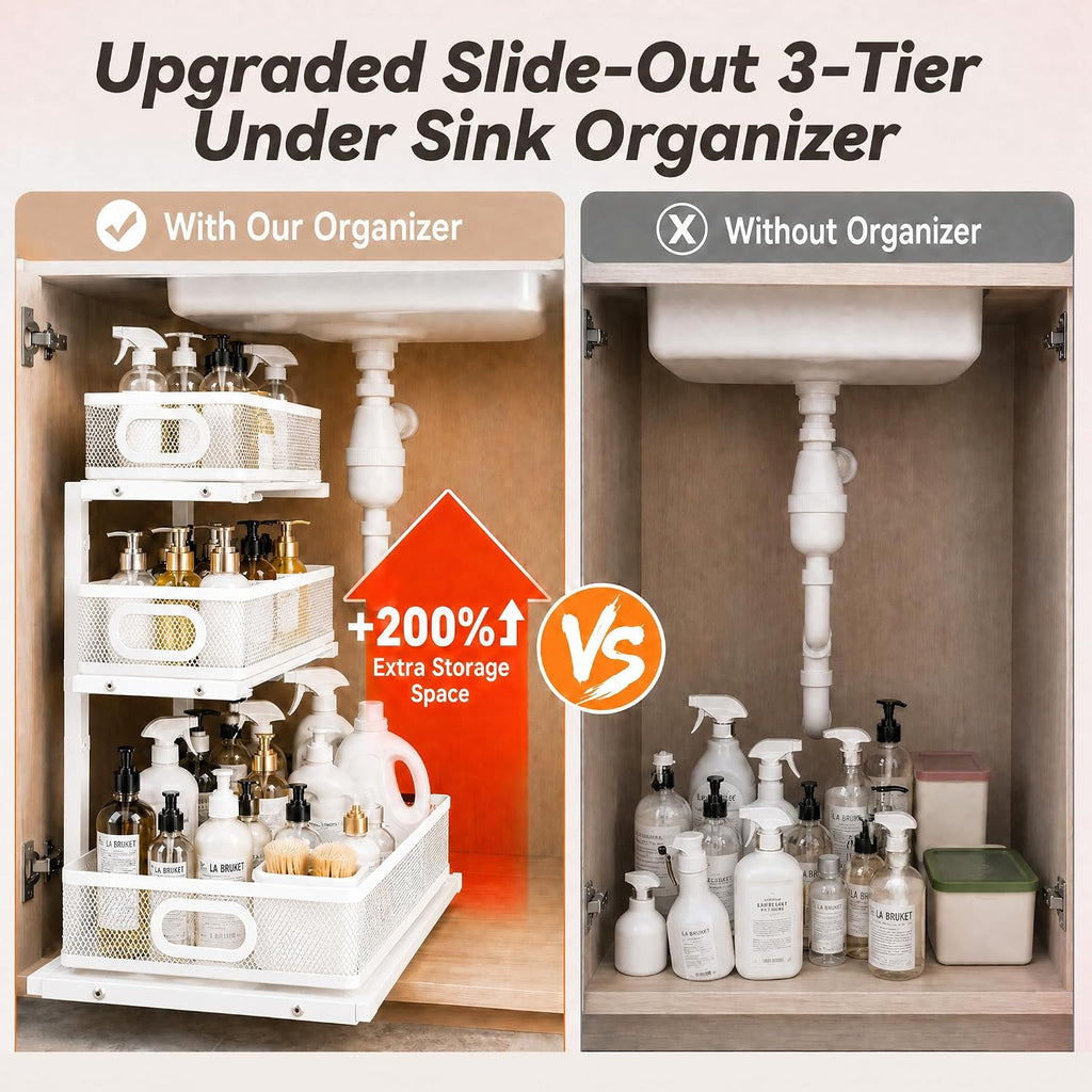 3-Tier White Adjustable Under Sink Organizer