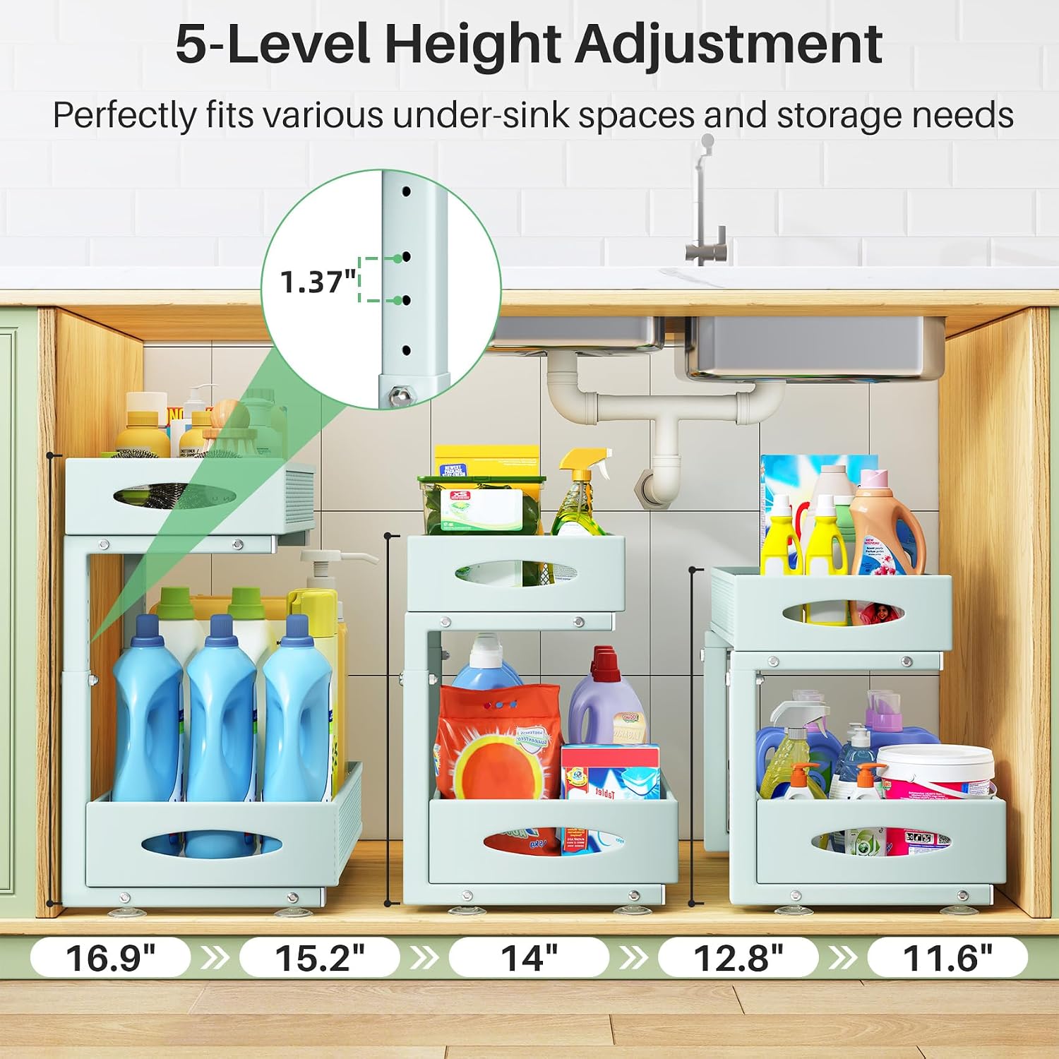 Blue Adjustable Mesh Under Sink Organizer