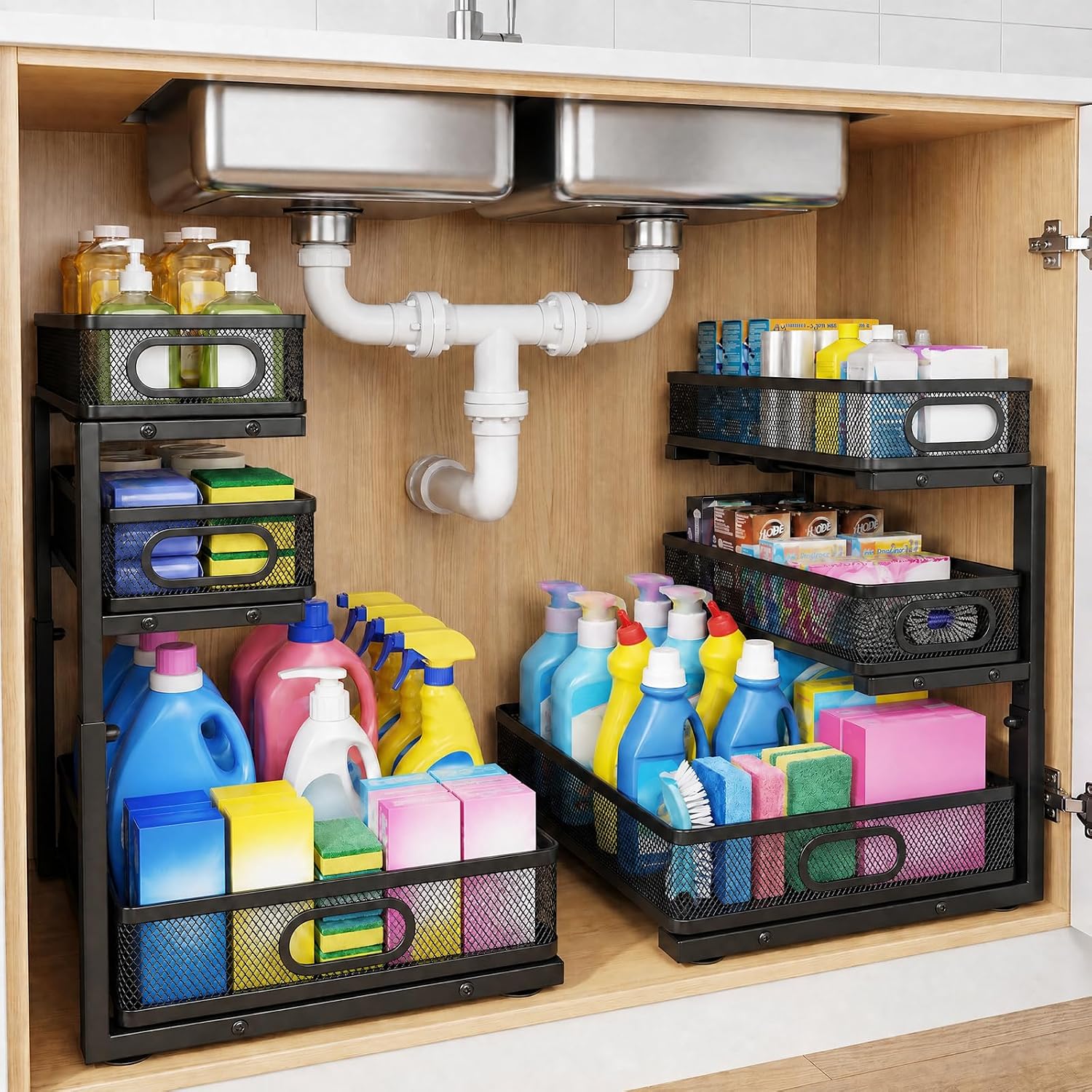 3-Tier Black Metal Under Sink Organizer