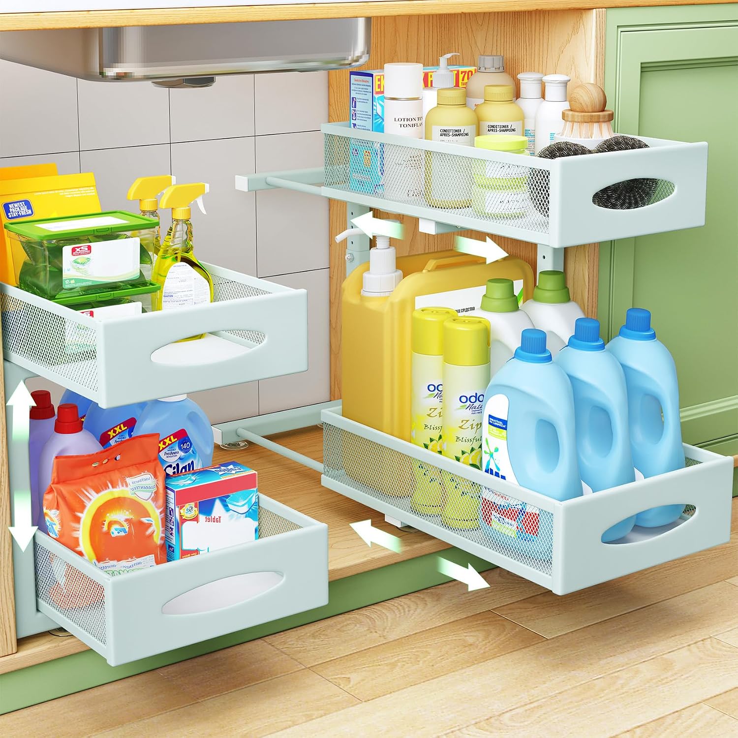 Blue Adjustable Mesh Under Sink Organizer