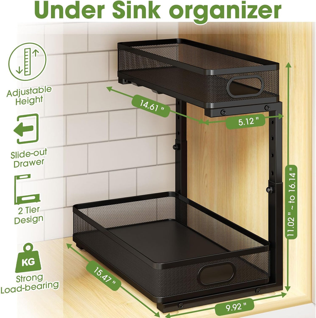 2-Tier Adjustable Metal Under Sink Organizer