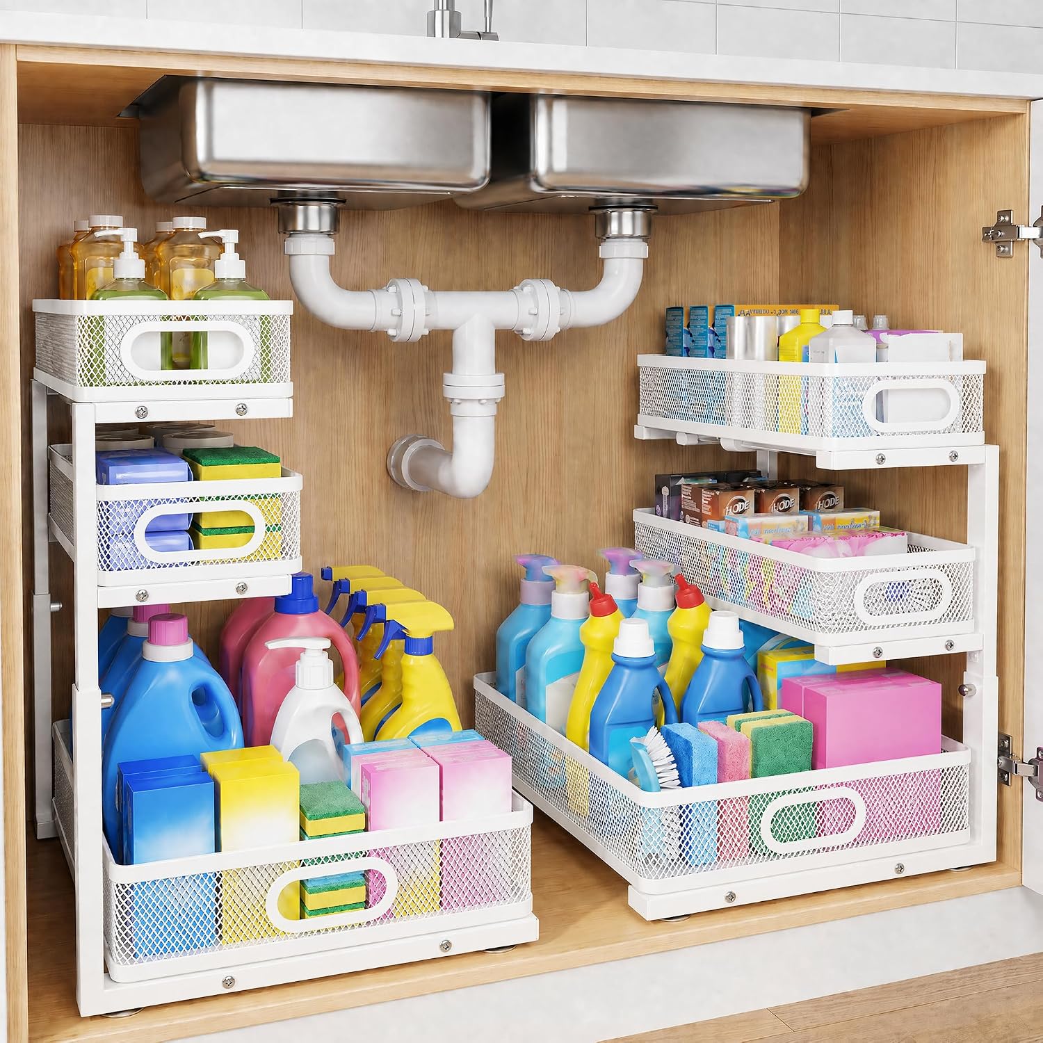 3-Tier White Adjustable Under Sink Organizer