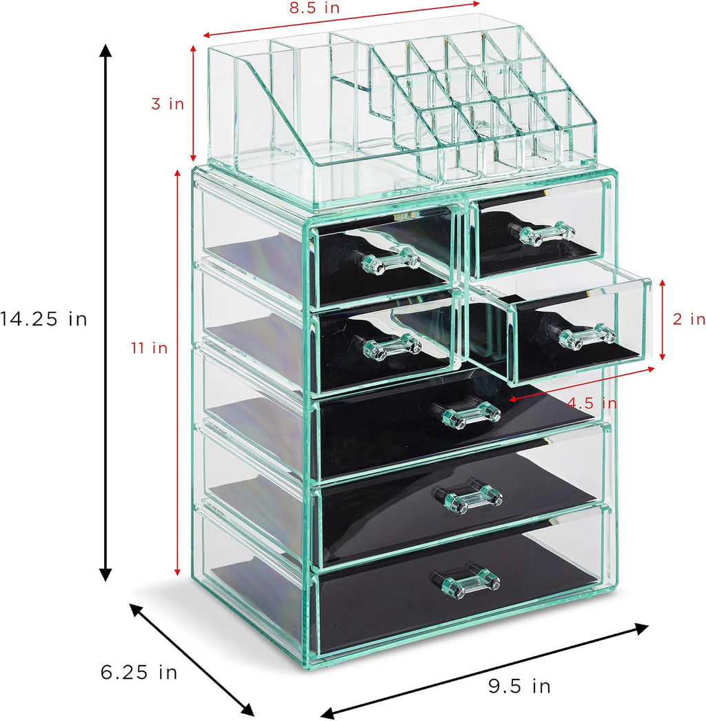 7-Drawer Teal Acrylic Makeup Organizer