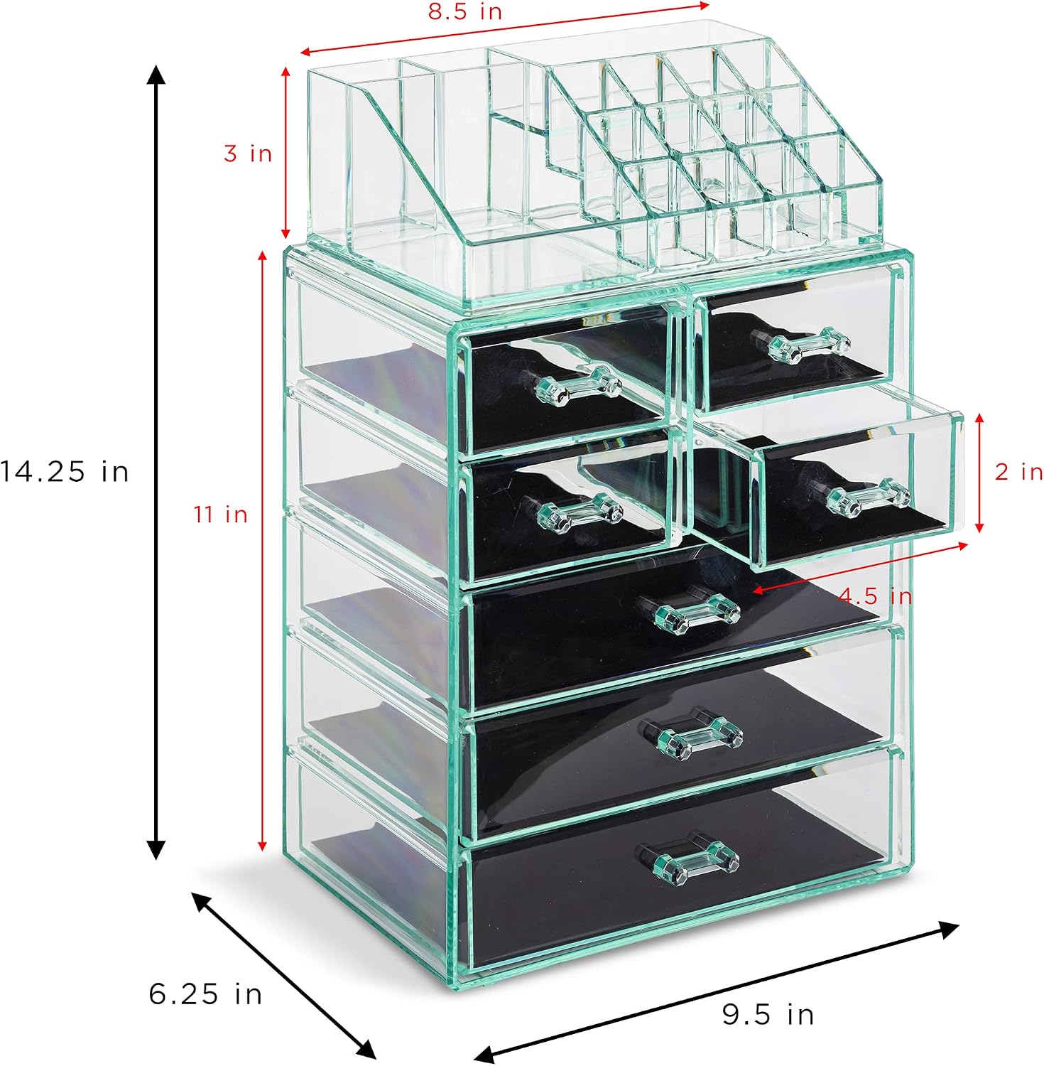 7-Drawer Teal Acrylic Makeup Organizer