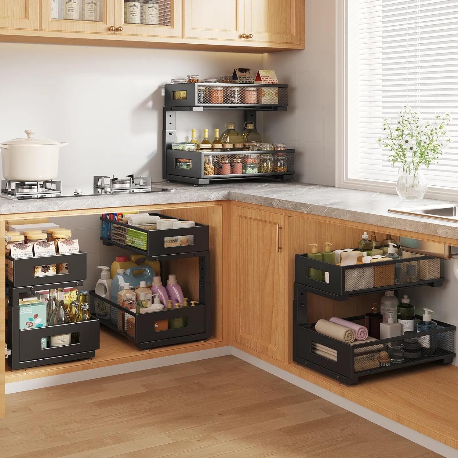 Black Dual Pull Out Mesh Under Sink Organizer