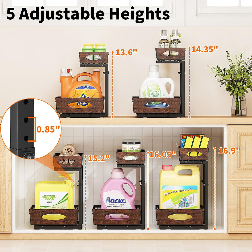 Wooden Handle 2-Tier Under Sink Organizer