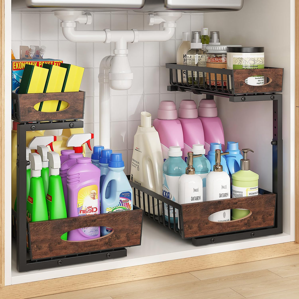 Wooden Handle 2-Tier Under Sink Organizer