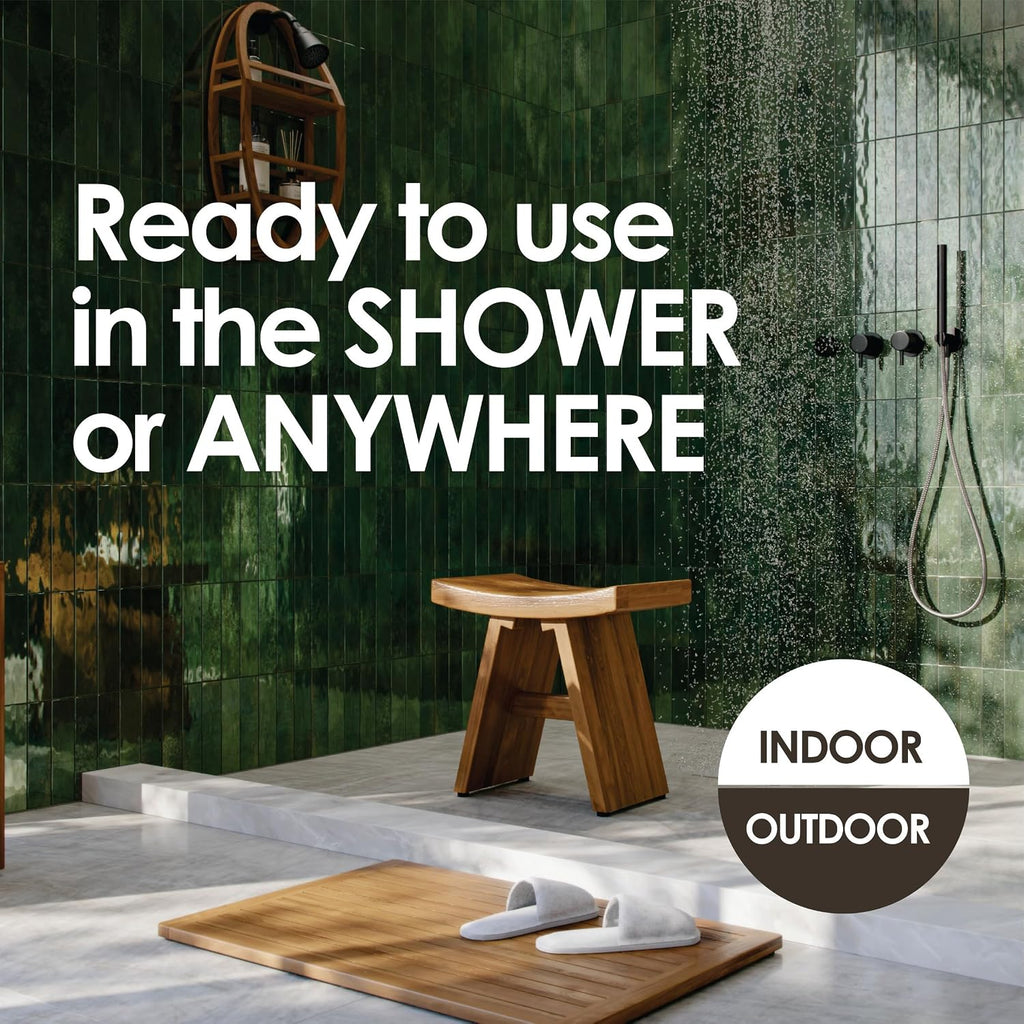 24 Inch Sumba Teak Shower Bench With Shelf