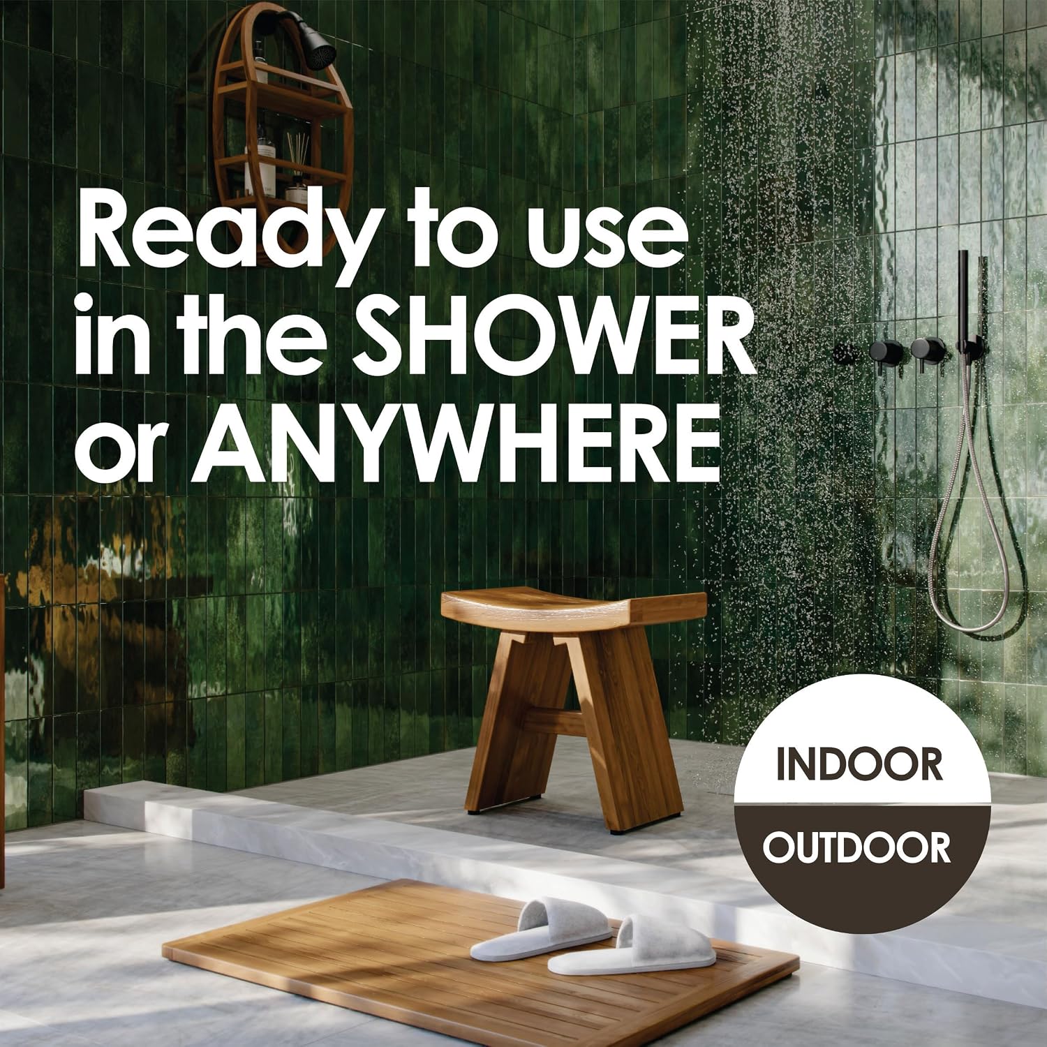 24 Inch Sumba Teak Shower Bench With Shelf