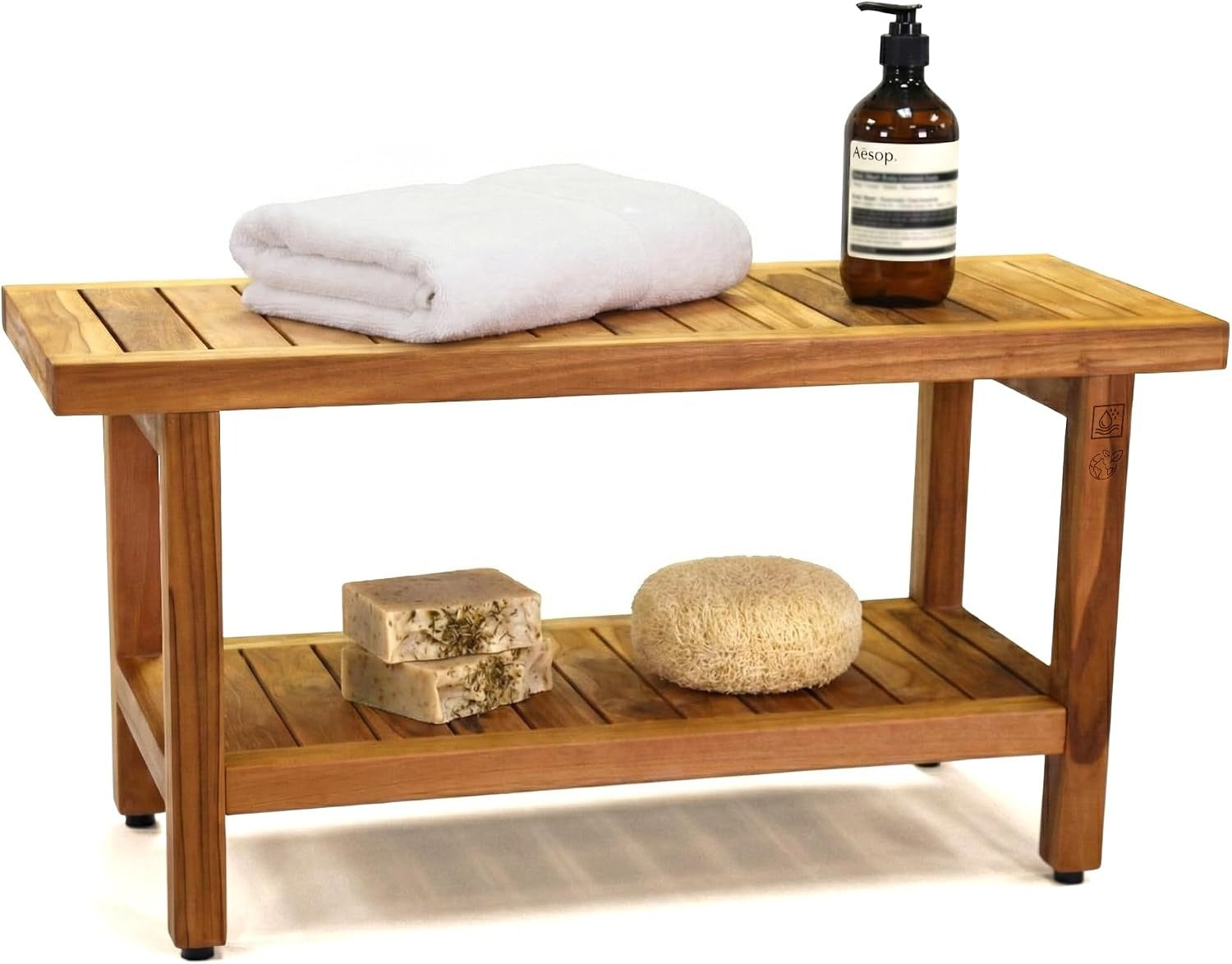 36 Inch Spa Teak Shower Bench With Storage Shelf