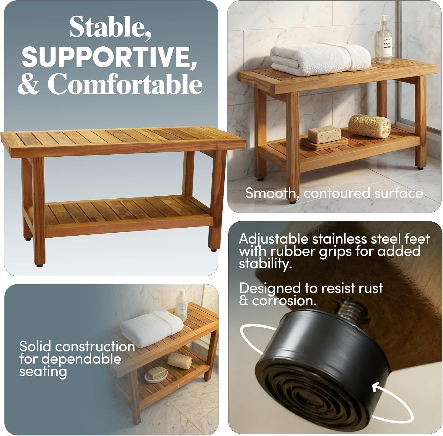36 Inch Spa Teak Shower Bench With Storage Shelf