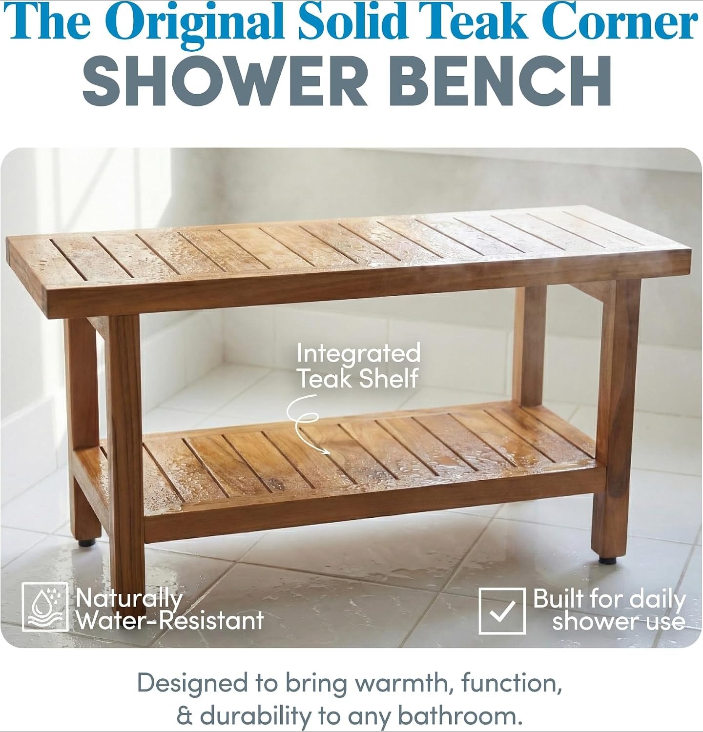 36 Inch Spa Teak Shower Bench With Storage Shelf
